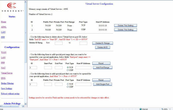 smartax mt882 virtual server 0